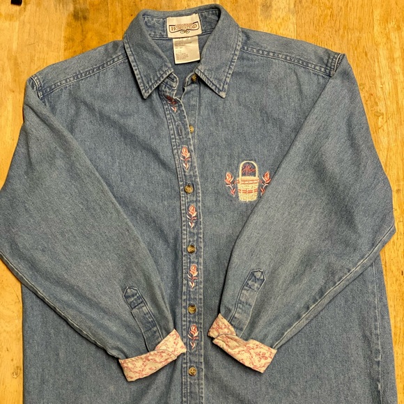Vtg Small “Longaberger Homestead” long sleeve Denim Button Up Top Embroidered . - Picture 1 of 9